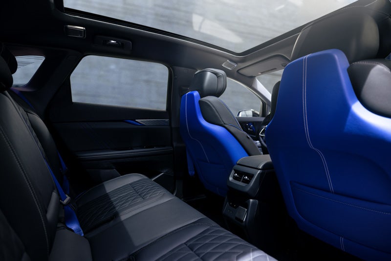Back Seat View of the 2026 OPTIQ-V Blue Front Seats, Sun Roof, and Interior | Russ Braunecker Auto Group in EFFINGHAM IL